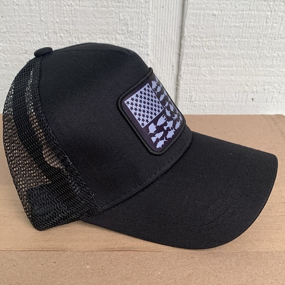 Mens Fishing American Flag Cap Trucker Hat Snapback Hats Black Nwt - Picture 5 of 9